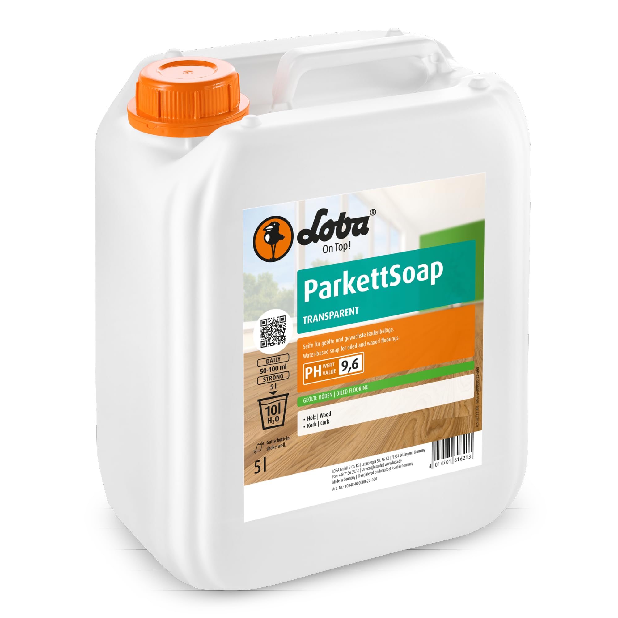 LOBA ParkettSoap transparent 5 Liter | Seife für geölte & gewachste Böden | rückfettend mit Pflegewirkung | auf Basis natürlicher Pflanzenfette | Konzentrat für Unterhalts- & Intensivreinigung