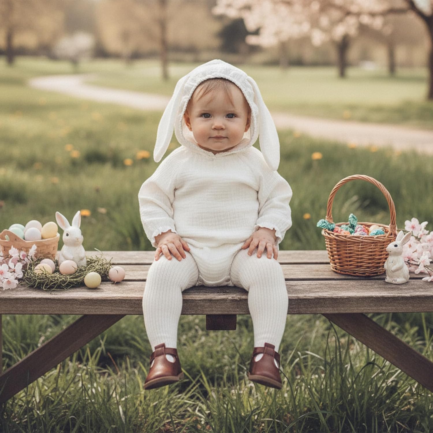 Newborn Baby Girl Boy My 1st Easter Outfit Bunny Ear Hoodie Bubble Romper Rabbit Bodysuit Jumpsuit Overall Clothes - Image 2