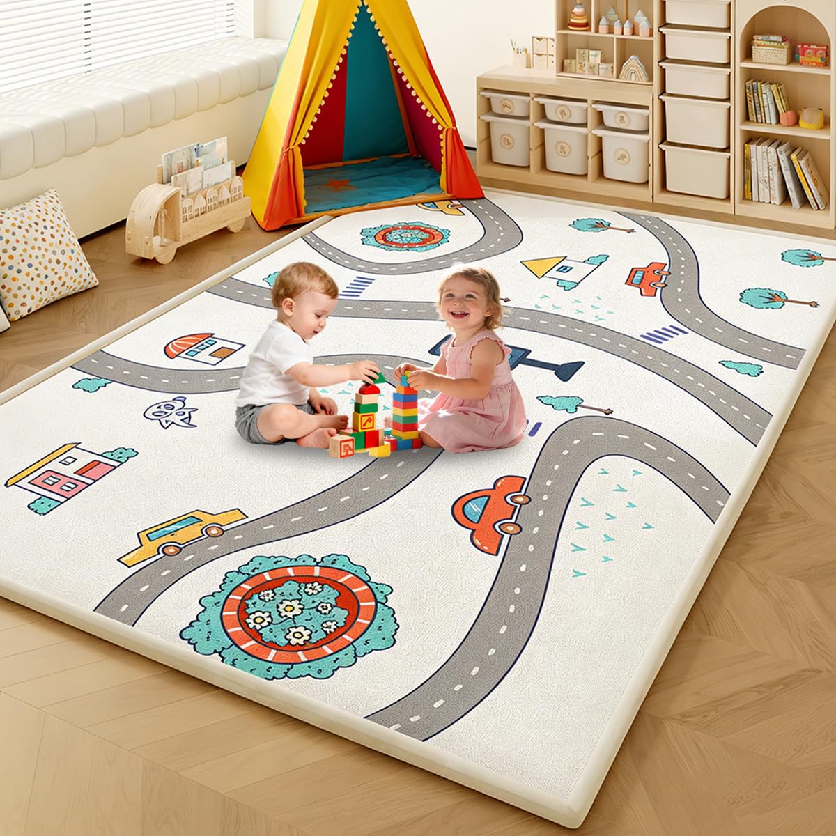 Voxirum 2.5 CM Thick Premium Large Coral Velvet Baby Play Mat, Mellow Mat, High-Density Memory Foam Rug, Stylish Playmat for Floor with Non-Slip Backing for kids Playroom Bedroom 180 x 250 cm