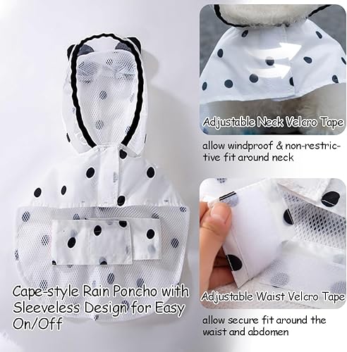 Miniatura 3 de Ropa para perros Impermeable y de secado rápido para cachorros con capucha y agujero para correa, lindo poncho de lluvia con capucha para perros