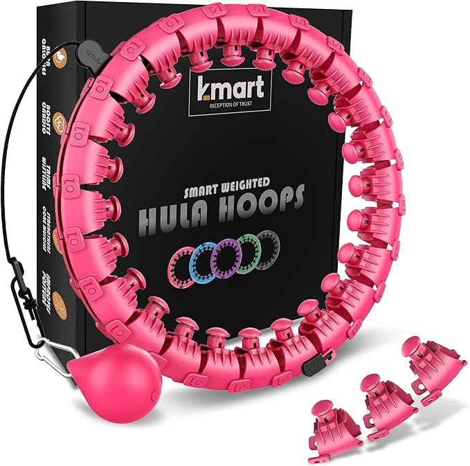 K-MART Smart Weighted Hula Ring Hoops, Hula Circle 24 Detachable Fitness Ring with 360 Degree Auto-Spinning Ball Massage, Gymnastics, Adult Fitness for Weight Loss