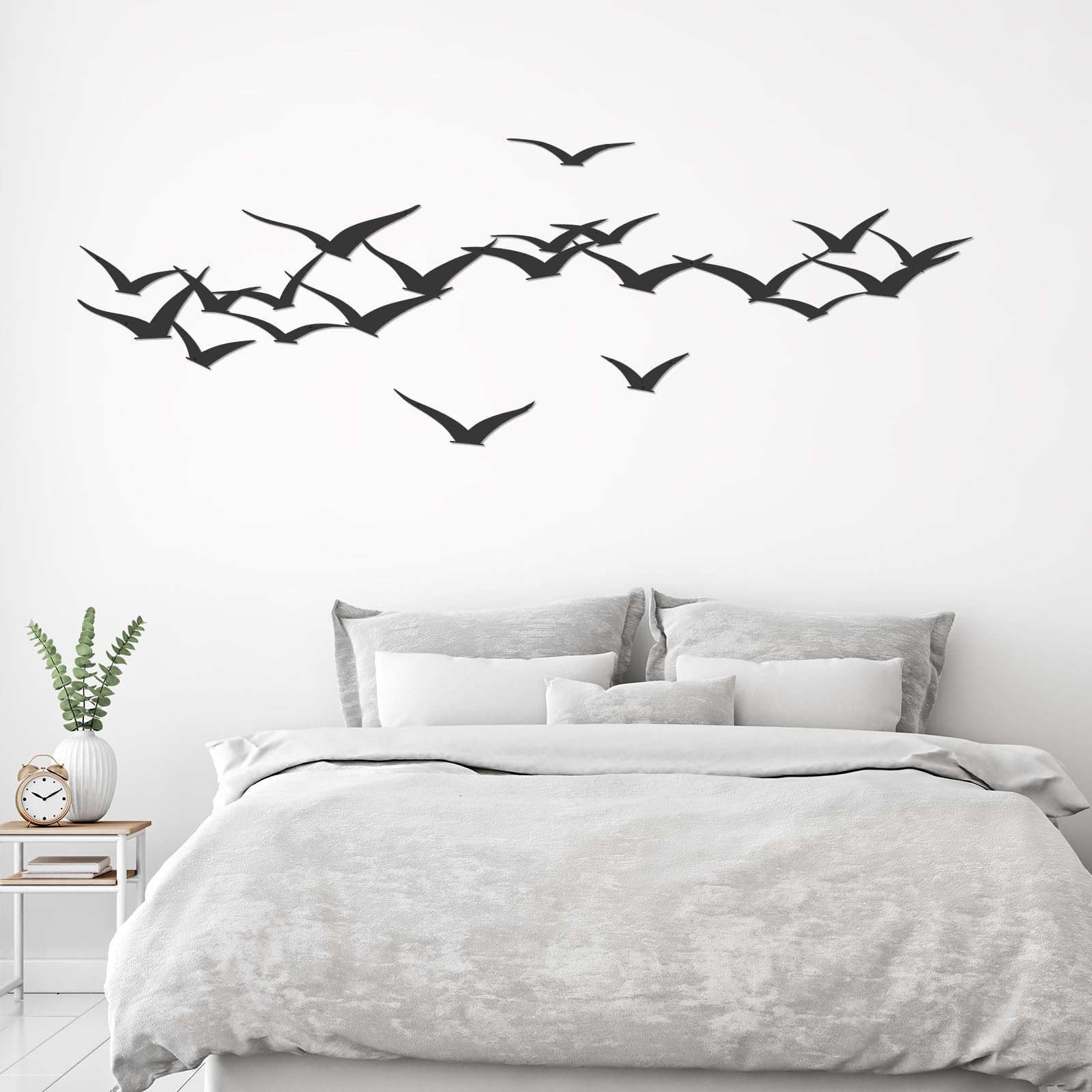 Tandefio 7 Pcs Metal Bird Flying Flock of Wall Decor Flock of Birds Metal Wall Art Large Metal Wall Sculpture Hanging Art Creative Seagull Sculpture Ornament for Indoor Home Office Bedroom Decoration
