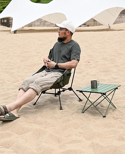 Vista 52 de iClimb Ultralight Compact Camping Folding Beach Chair with Anti-Sinking Large Feet and Back Support Webbing (Black - Square Frame)