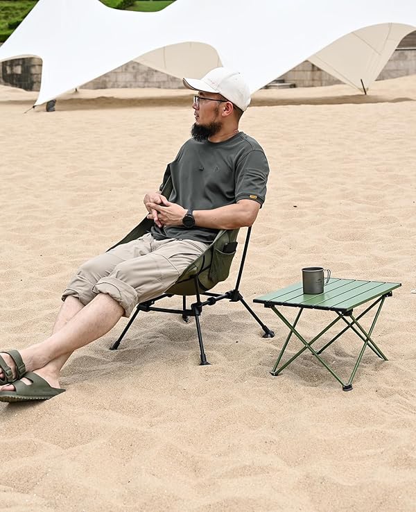 iClimb Ultralight Compact Camping Folding Beach Chair with Anti-Sinking Large Feet and Back Support Webbing (Green- Square Frame) by iClimb - Image 7