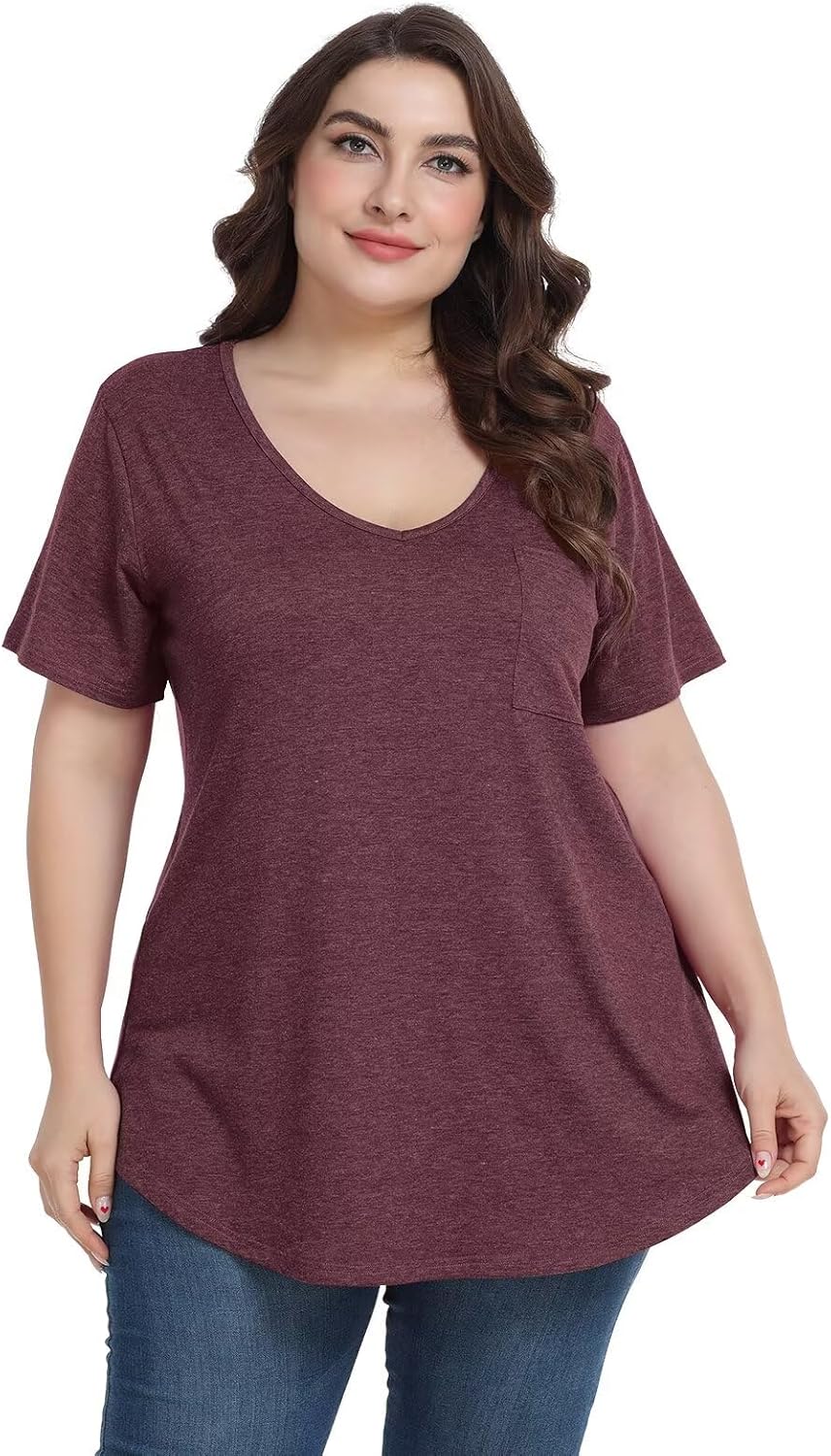 BELAROI Women Plus Size V-Neck Tunic Tops Loose T Shirt with Pocket - Image 4
