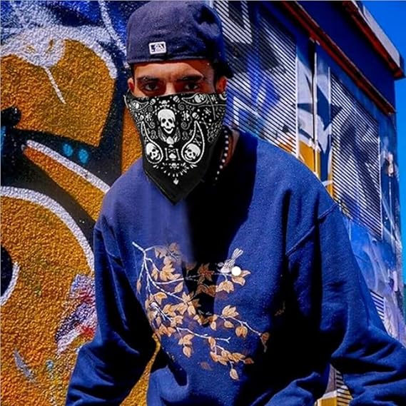 Black Bandana Skull Scarf - Double-Sided Cotton Pirate Head Wrap for Men & Women, 55x55cm Novelty Neckkerchief, Halloween Costume Accessory, Unisex Breathable Headscarf