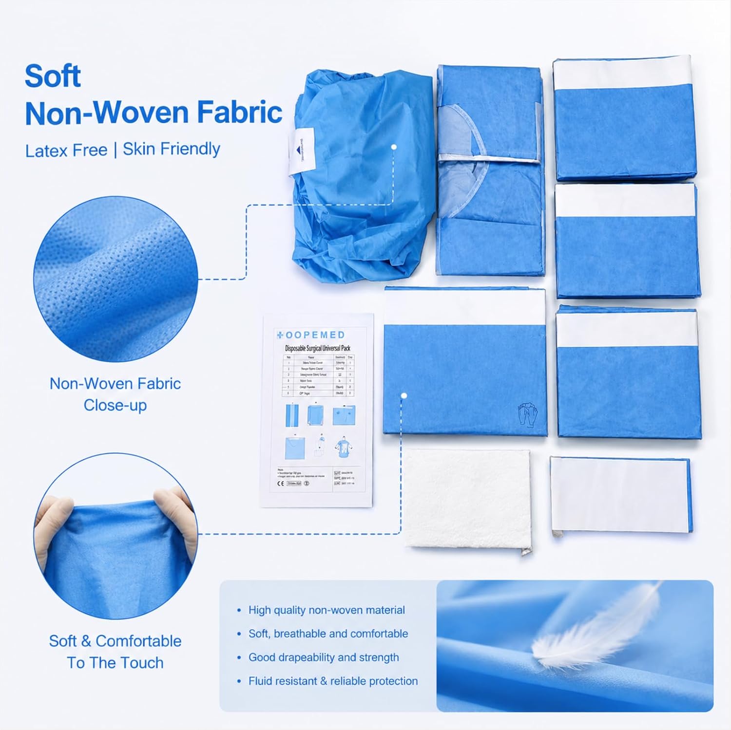 Disposable Surgical Universal Pack, Sterile Single Set with 10 Pcs Accessories, Latex Free, Non Woven for Beginner Students & Lab Training