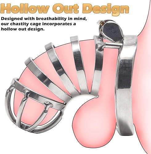 Miniatura 4 de Jaula de castidad masculina, juguetes sexuales para pene, dispositivos de castidad de metal con anillo de tamaño de 1.97 pulgadas y bloqueo