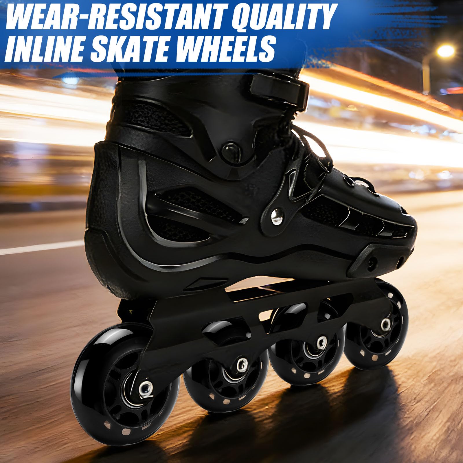 TOBWOLF 8er-Pack 70 mm 82A Inline-Skate-Räder mit ABEC-7-Lagern, Rollschuh-Ersatzräder für Mädchen und Jungen – Schwarz