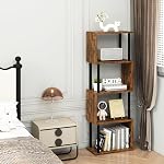 IBUYKE 5-Tier Bibliothèque géométrique en forme de S, étagères en bois avec rangement, étuve industrielle pour chambre à coucher, bureau à la maison, Rustic Brown WBC015H | Étagères d'affichage en bois avec rangement industriel de rangement décoratif