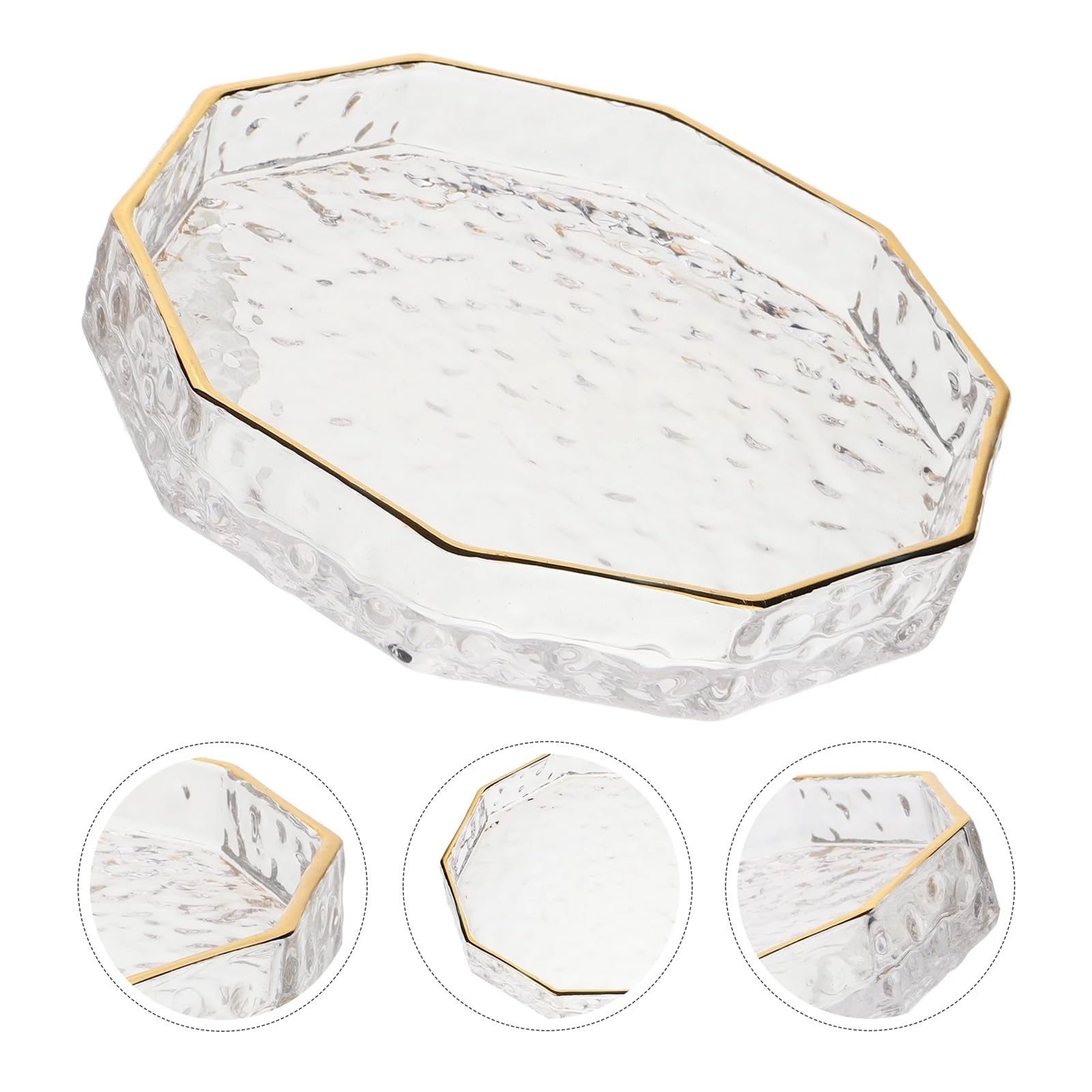 Bandeja para Perfumes Elegante Bandeja de Servicio de Vidrio con Borde Dorado, Plato Decorativo pequeño for Cocina, Plato de Postre de Frutas, cristalería, vajilla, Juego de vajilla