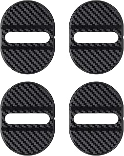 4 PCS Carbon Fiber Car Door Protector, Door Latch Lock Cover, Self-Adhesive Slam Stopper Shock Ab...