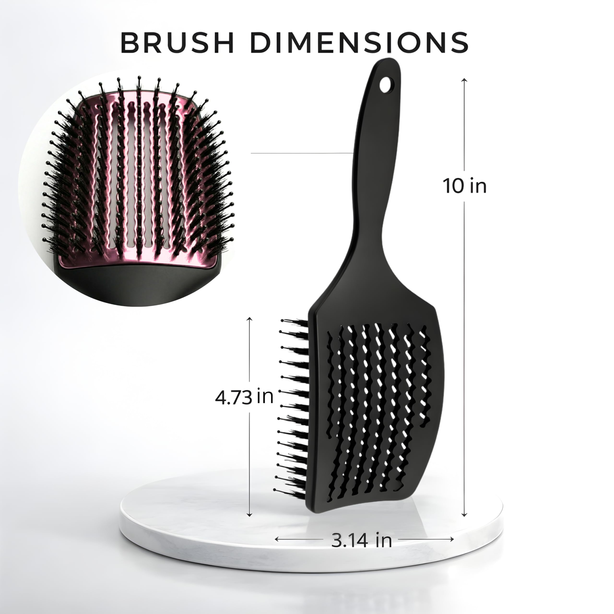 Cepillo de cerdas de jabalí curvado ventilado para secado con secador (grande) con mango cómodo, cepillo de cerdas suaves para cabello grueso y fino, cerdas naturales de jabalí para mujeres,