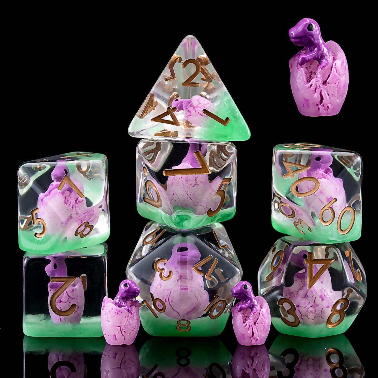 D&D Dice Shell Breaking Dinosaur Dice,Polyhedral Resin DND Dice Set for Dungeons and Dragons MTG RPG Board Games -Purple