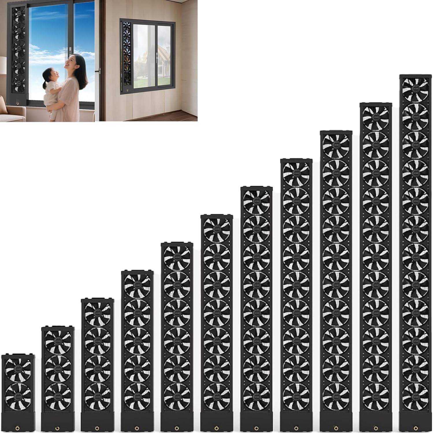 Retractable Window Exhaust Fan, 14-53 Inch Adjustable, 5cm Extendable, Variable Speed, No Drill Installation, Vent Fan for Bedroom Kitchen Home(35-40cm telescopic)