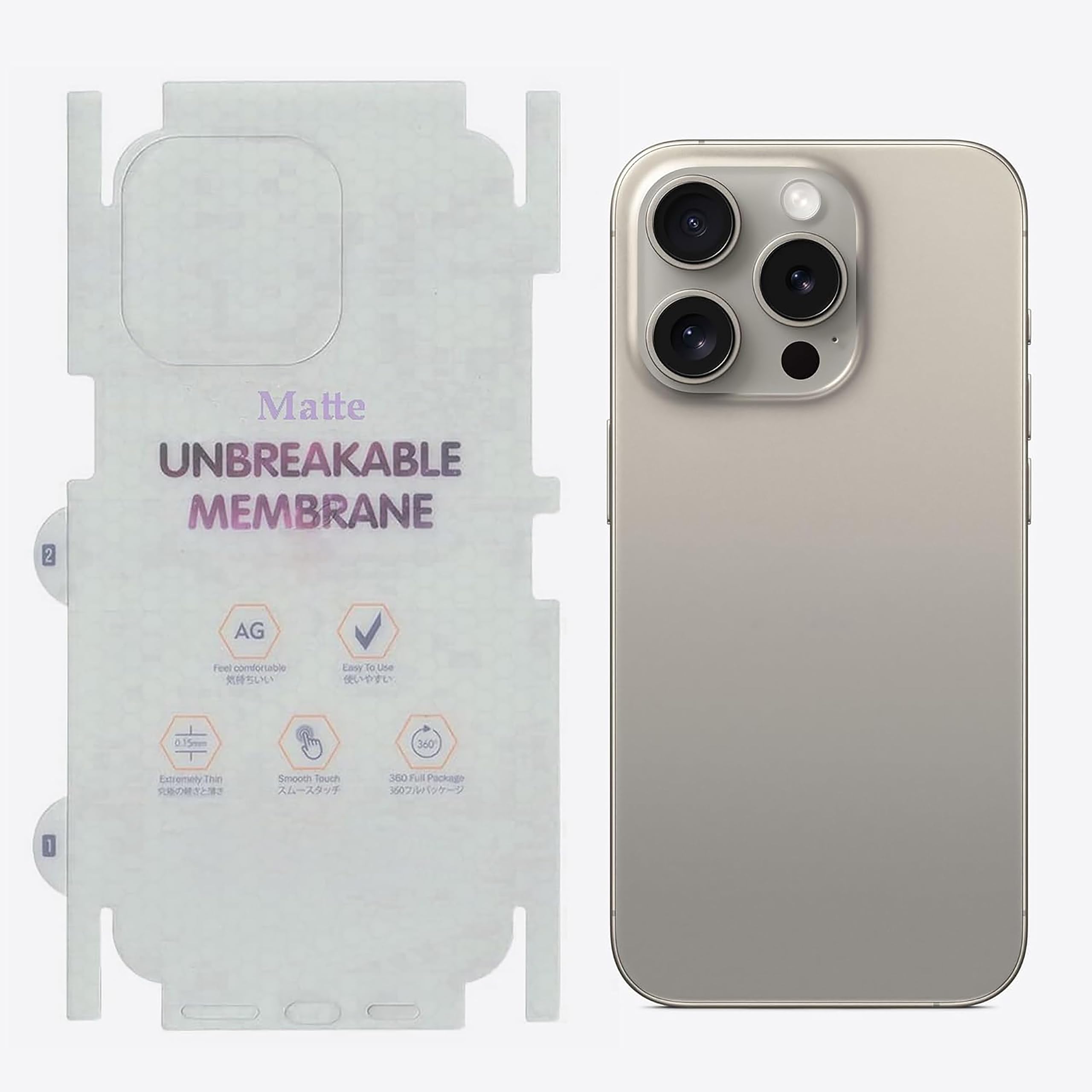 Back Screen Protector | Transparent Matte TPU Film Scratch Guard, Case-Friendly, Compatible with iPhone 15 Pro Max (Back & Side)