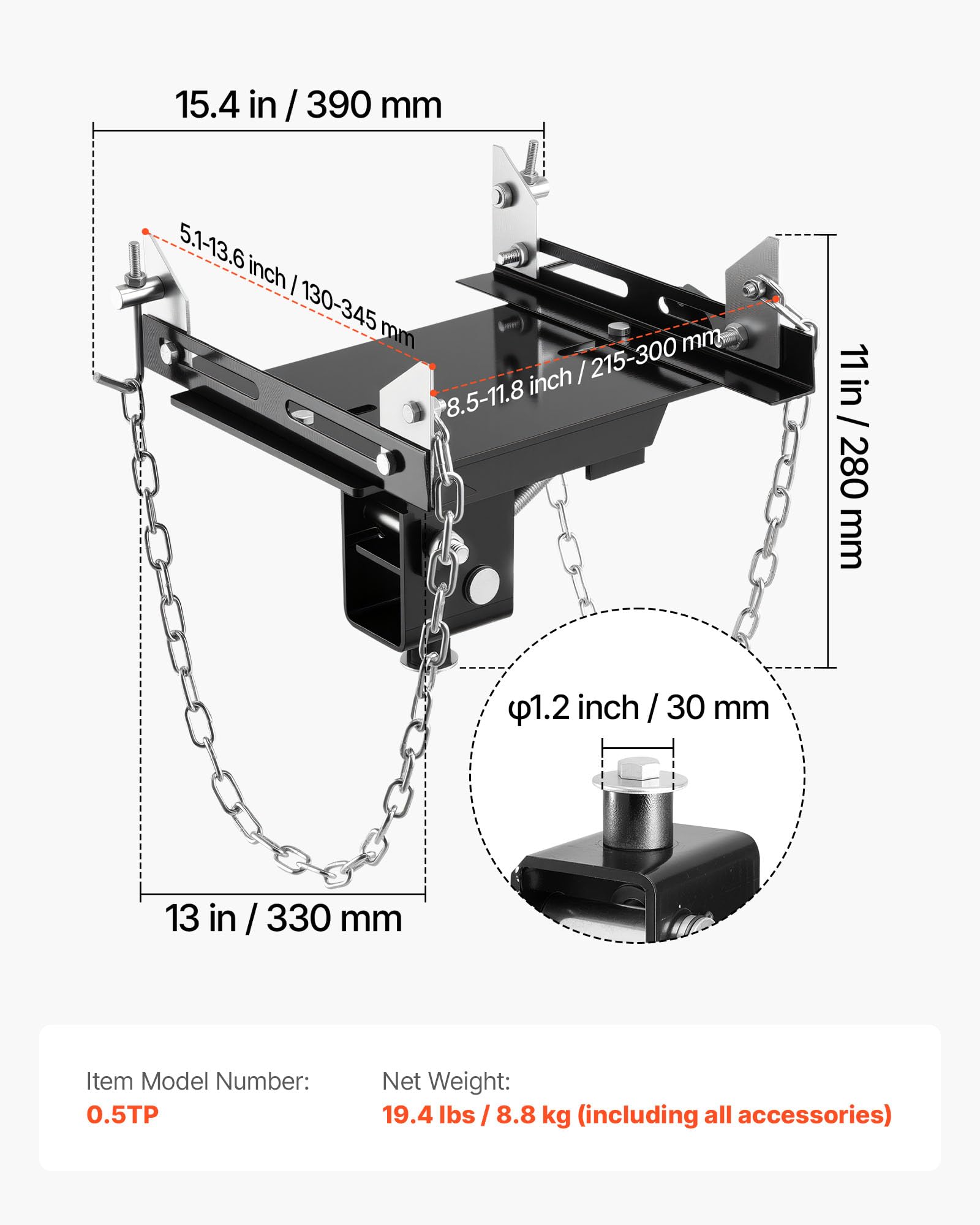 VEVOR Adaptateur de Vérin de Fosse Capacité de Charge 500 kg, Tête de Levage pour Cric de Transmission en Acier Robuste, avec Tige de Selle Amovible de 30 mm, pour Garage et Atelier de Réparation