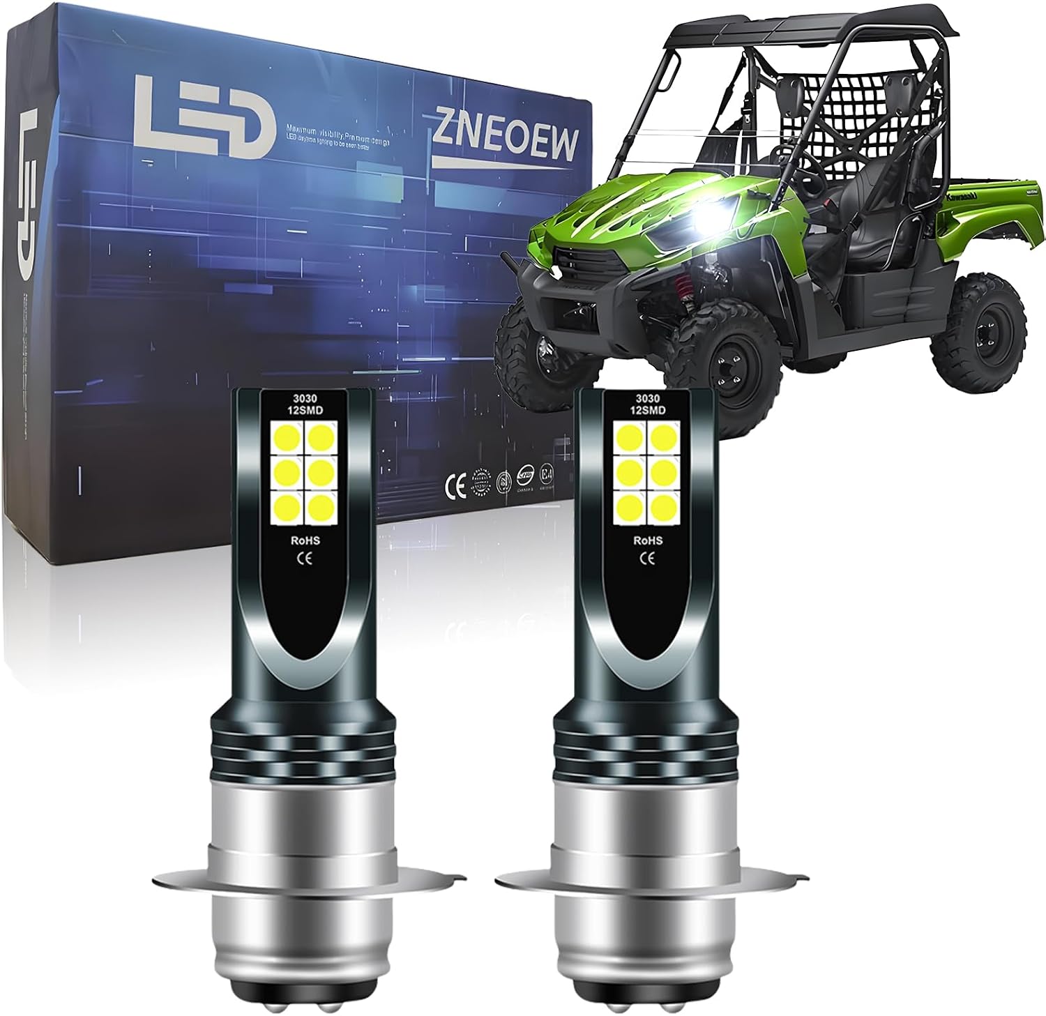 P15D H6 H6M High/Low Beam Bulbs Compatible with Kawasaki Mule 600 610 3000 3010(year:2007-2016);500% Brighter 8000LM 6000K White Light;P15D ATVS fog light Bulb(2 Pack)