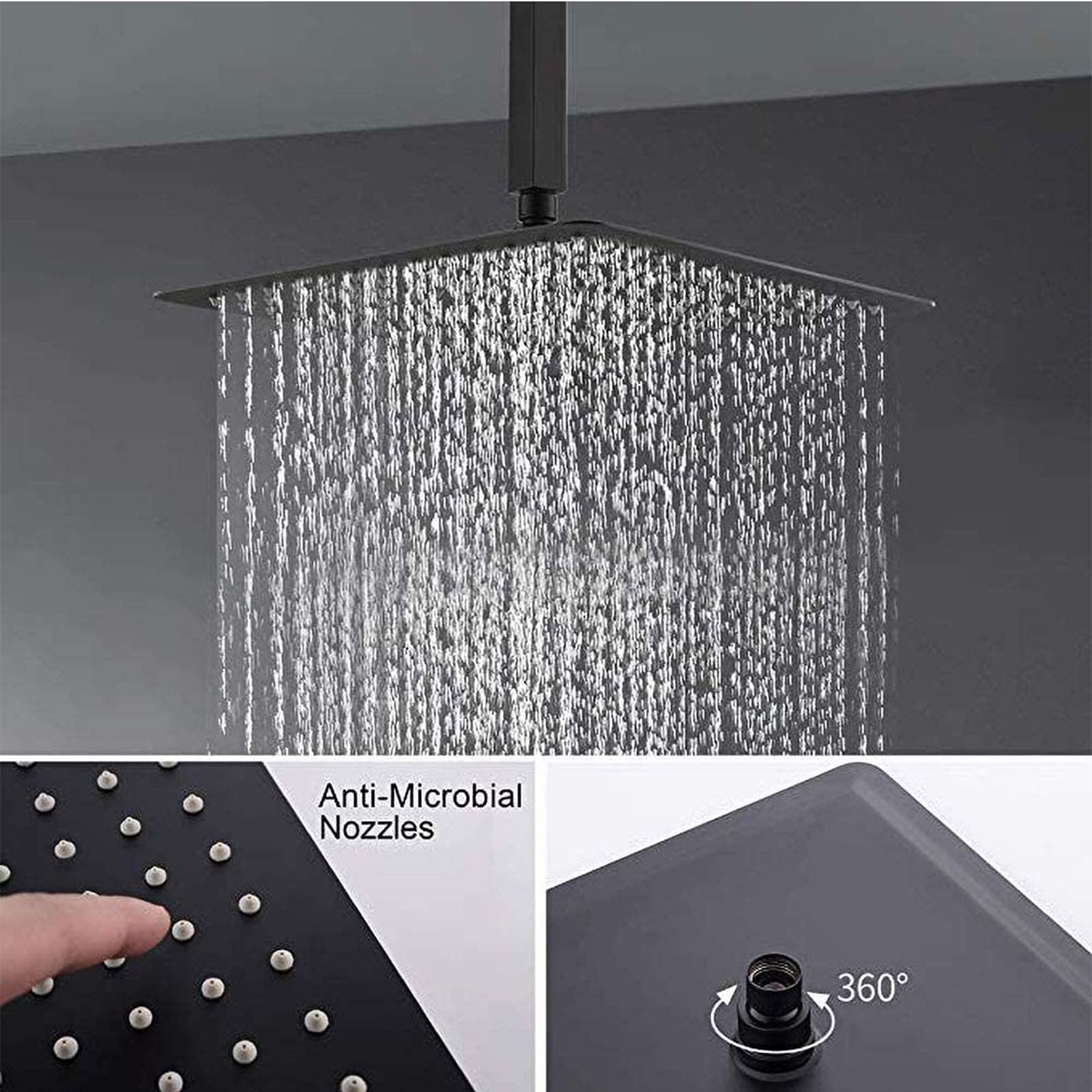 System natryskowy Rain Shower w kolorze matowej czerni, kwadratowa 10-calowa głowica prysznicowa z prysznicem ręcznym, zestaw baterii prysznicowej montowanej na sufi,