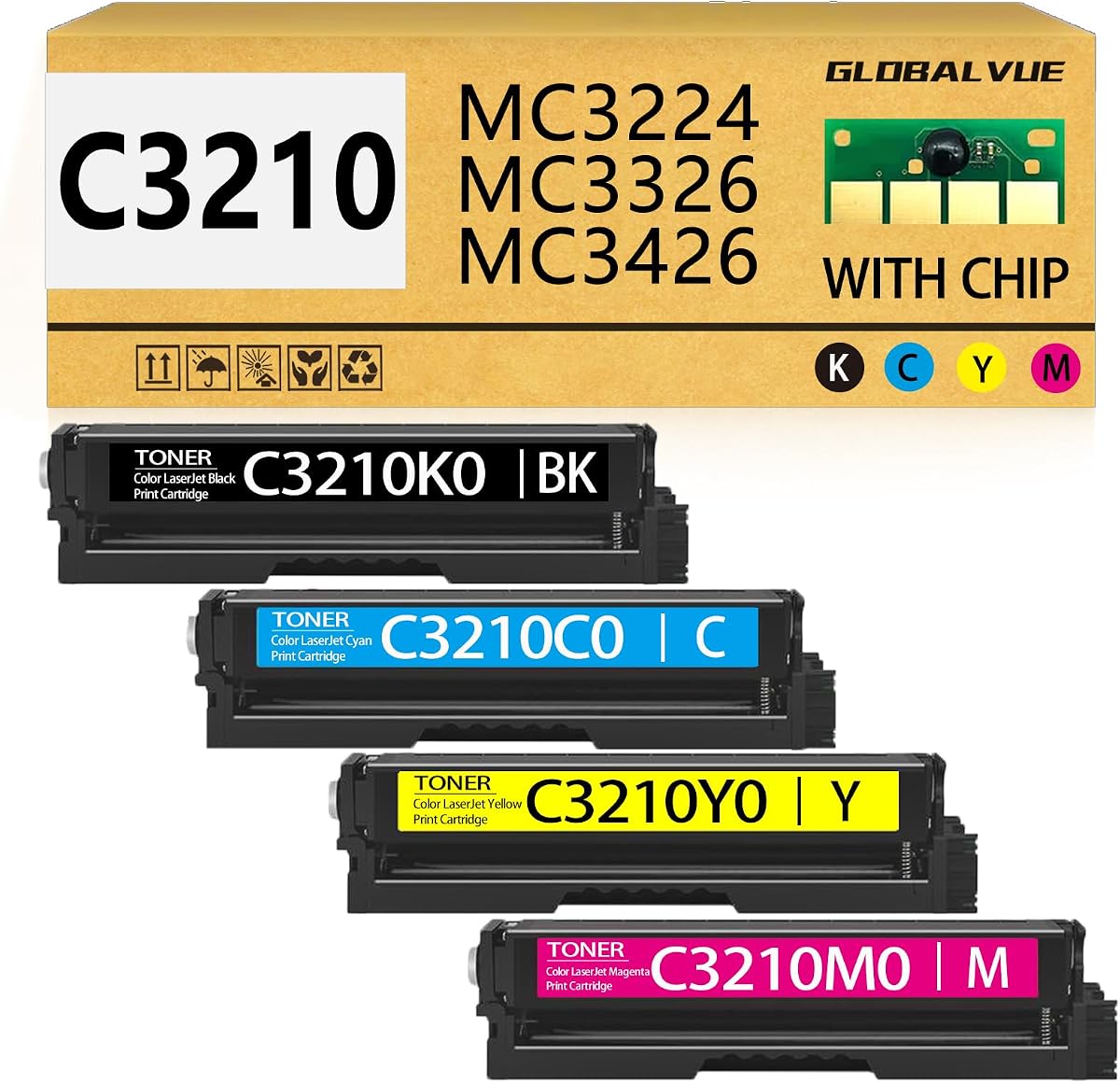 C3210 MC3224 Toner Cartridges CMYK 4-Color Compatible with Lexmark C3224 | C3210C0 C3210K0 C3210M0 C3210Y0 Toner Cartridges for C3326 C3426 MC3224 MC3326 MC3426 Printer Toner (With Chip)