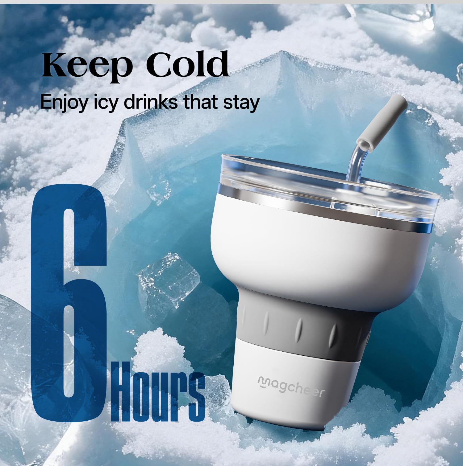 magcheer 500ml Copa Margarita Termica con Tapa y Pajita | Vaso de Cóctel de Acero Inoxidable | Diseño Apilable | Regalo Para Hombre y Mujere | Fiesta de Piscina y Vacaciones (Blanco)