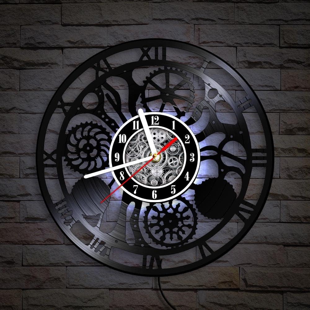 The Geeky Days Gear Vintage LED Silent Quartz Wall Clock 7 Color Light Mechanism Gears Cogwheel Steampunk 12inch 3D Hanging Watch Home Interior Decor Loft Decoration