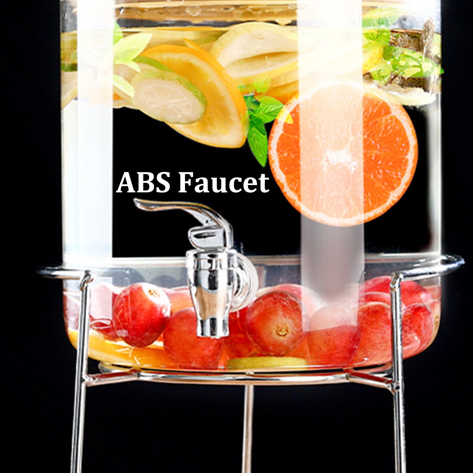 Glaskaraffe,Getränkespender - Zapfhahn Aus ABS Und Sockel Mit Bezug Aus Bambus - Wasserspender Glasbehälter Für Kalte Getränke,Für Kalt & Heiß Wasser Eistee Kaffee Milch Saft,Abs Faucet,5L