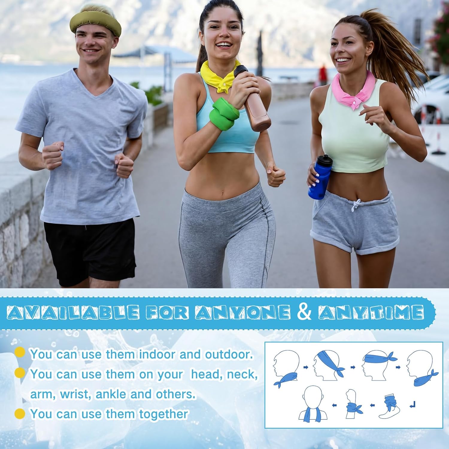 Eurzom Cooling Neck Wraps Bulk with Button Ice Scarf Water Soaking Wraps Coolers Neck Bandana Headband for Women Men Dog, Hiking Camping Hot Summer Outdoor