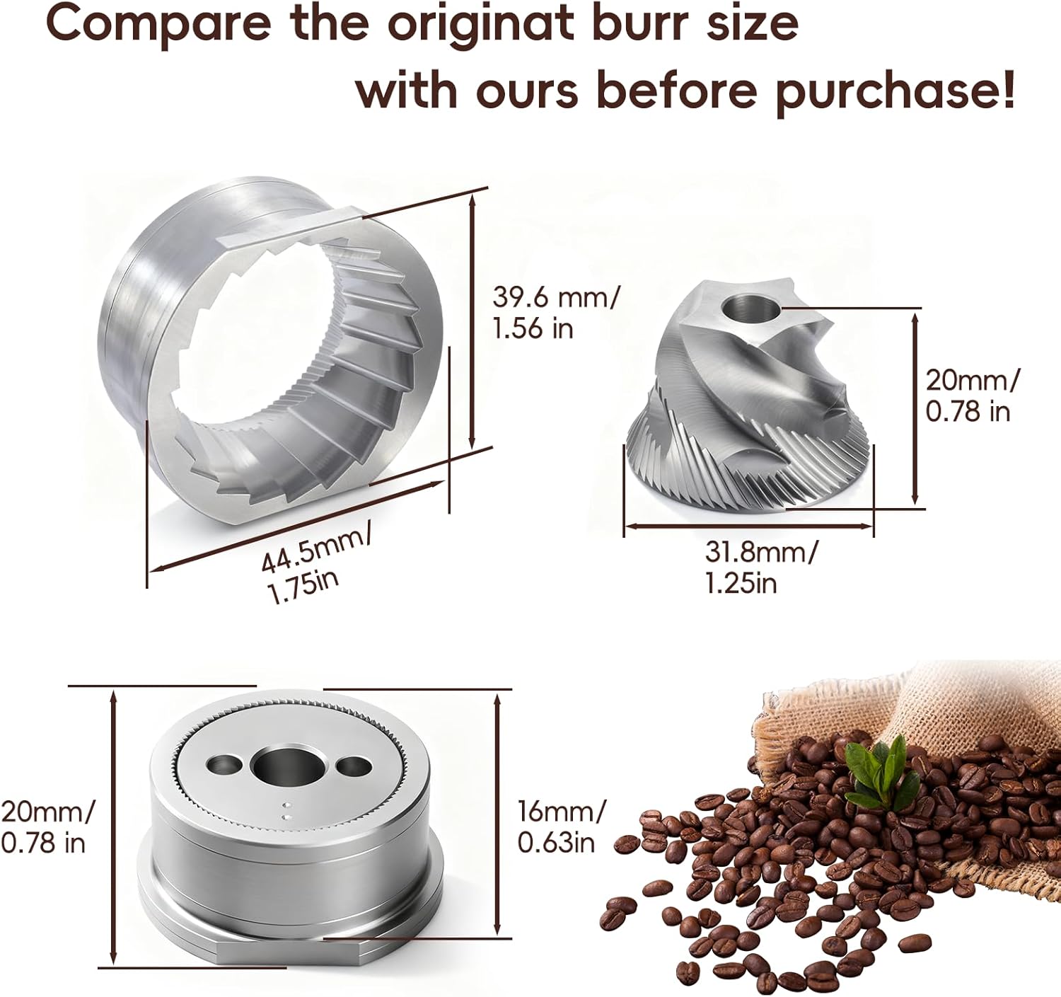 Conical Grinder Burr Set Replacement Breville Coffee Grinder Burr(Pre 1926 Pdc), Fit Breville Espresso Grinder Bes980/870/875/876/878 Espresso Machine Burr Part, 5 Star Shape, Durable Stainless Steel