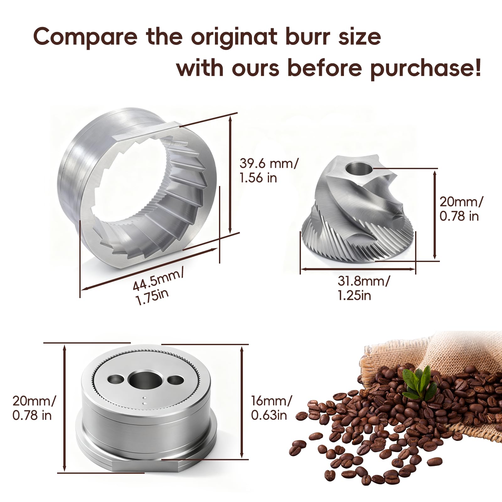 Set di macine coniche di ricambio Breville Macinacaffè Breville (Pre 1926 Pdc), adatto per macina espresso Breville Bes980/870/875/876/878 Parte di sbavatura per macchina da espresso, forma a 5 stelle