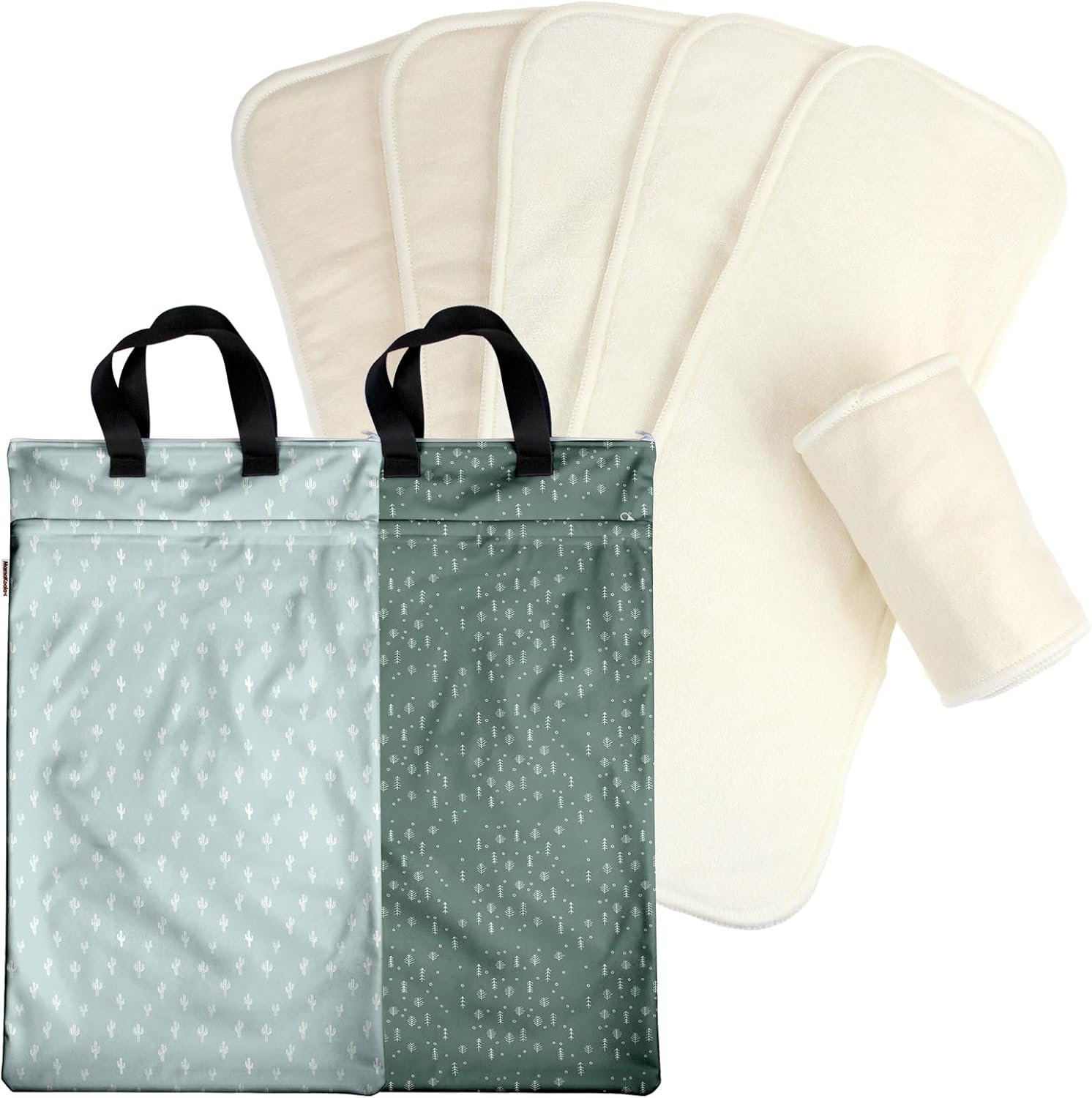 Mama Koala 6 Pcs 6-Layer Bumboo Hemp Cotton Baby Cloth Diaper Inserts, with 2 Pack Reusable Hanging Wet Dry Bags