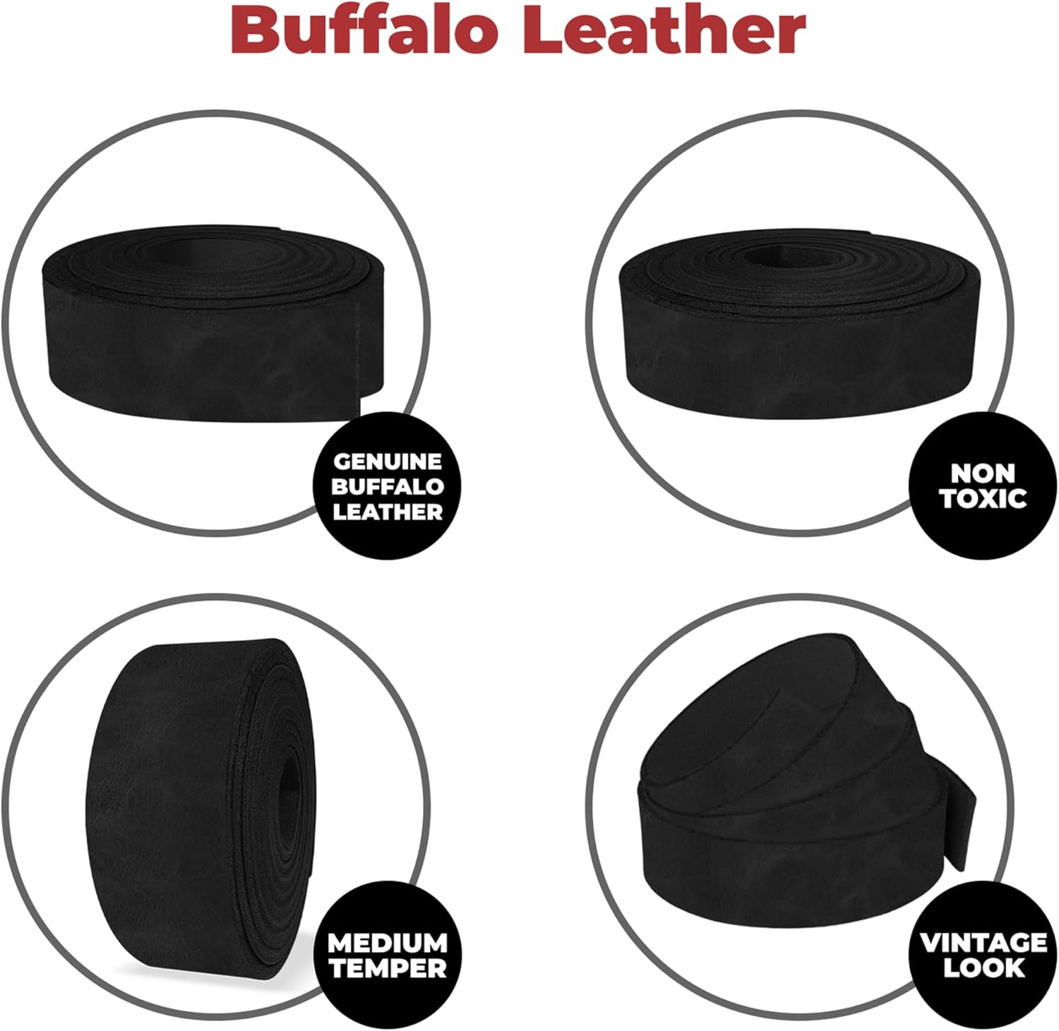 ELW Buffalo Hide Leather Strap 5-6 oz |1.5 Inch x 60 Inch|Color Black Leather Strips for Crafts, Leather Bag Straps, Leather for Belt Making, Leather Crafting, Blank Leather, Tooling Leather Roll