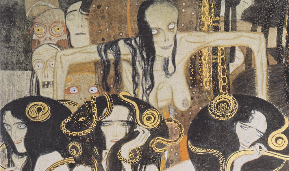 Gustav Klimt Gorgonen grand cadre marron impression semi-gloss murale