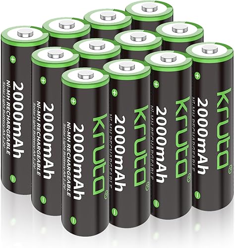 Kruta NiMH - Baterías AA recargables, 2000 mAh, 1.2 V, NiMH de alta capacidad, doble AA para luces solares al aire libre, recarga hasta 1200 veces,