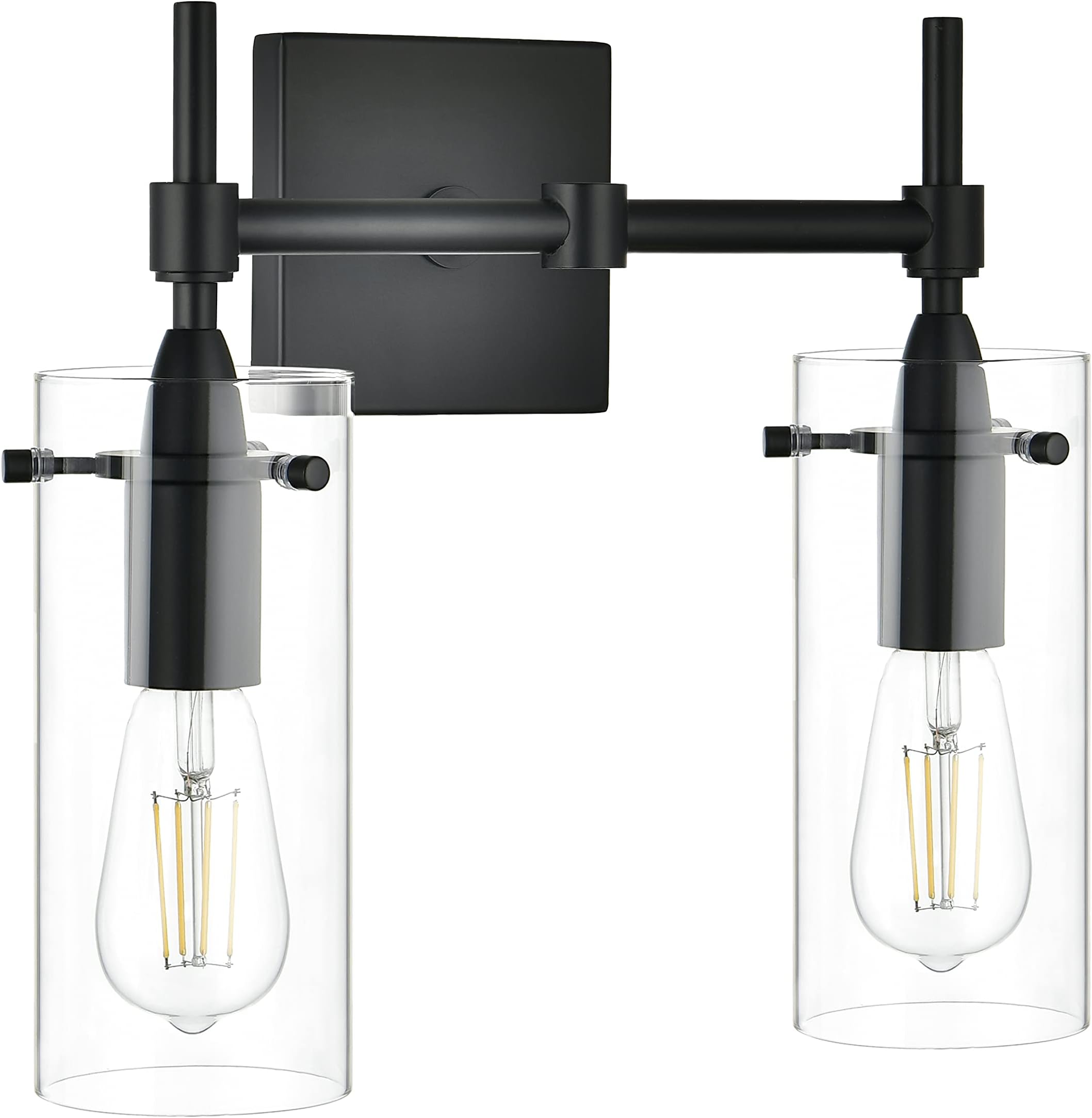Linea di Liara Effimero Modern Farmhouse Bathroom Vanity Lights Fixtures 2 Lights Over Mirror Matte Black Vanity Lights for Bathroom Light Fixtures Industrial Lighting Clear Glass Covers, UL Listed