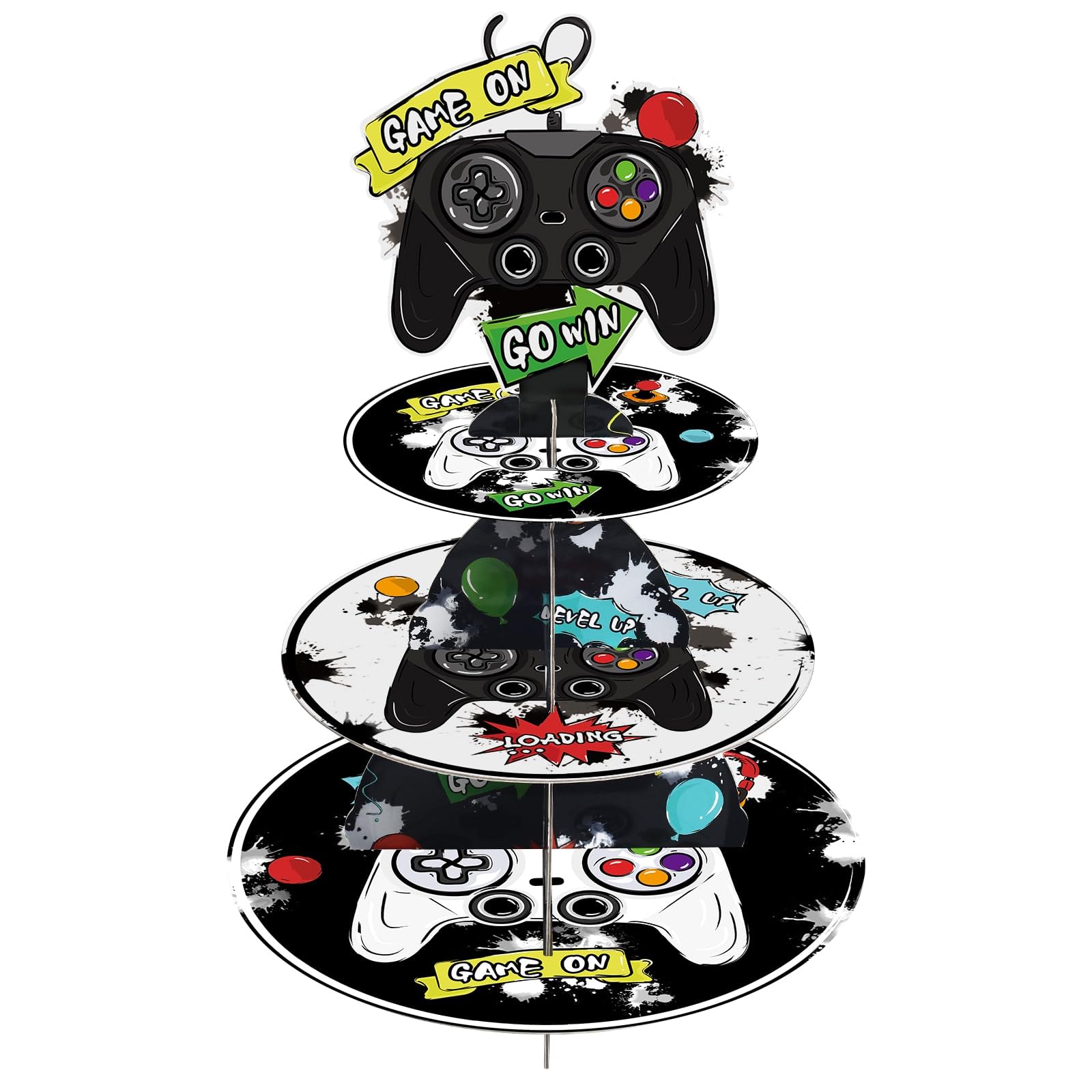 Soporte De Cupcakes De 3 Niveles – Decoración Fiesta Videojuegos Para Niños, Cartón Reutilizable