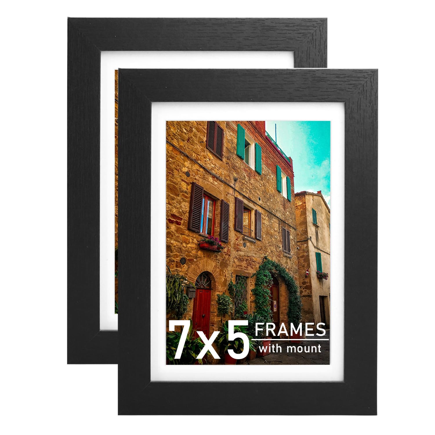 Zueyunstoo 7x5 Picture Frames, Pack of 2 Black 7x5 Photo Frames, 5x7 Frame with mount, Wall Mounted and Freestanding