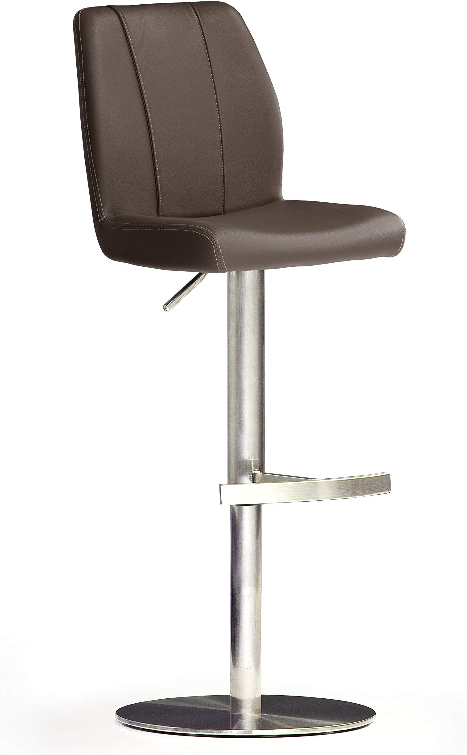 Robas Lund NA.OMI Bar Stool, Leather/Stainless Steel, Round/360 Degree Rotation, Approx. 42 x 89-114 x 52 cm, Brown