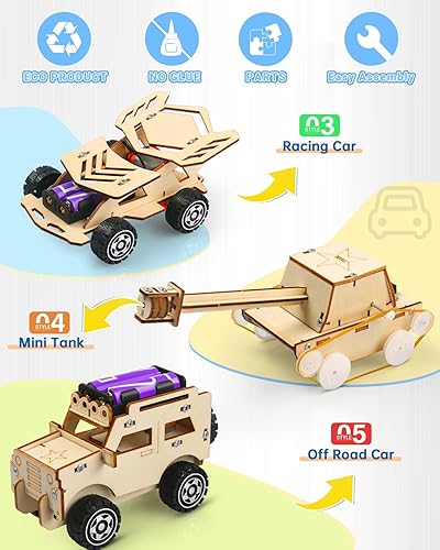 Miniatura 3 de Poraxy Kits STEM para niños de 8 a 10 años, 5 juegos de juguetes STEM para niños de 8 a 12 años, rompecabezas 3D de madera, kit de automóvil, kit de