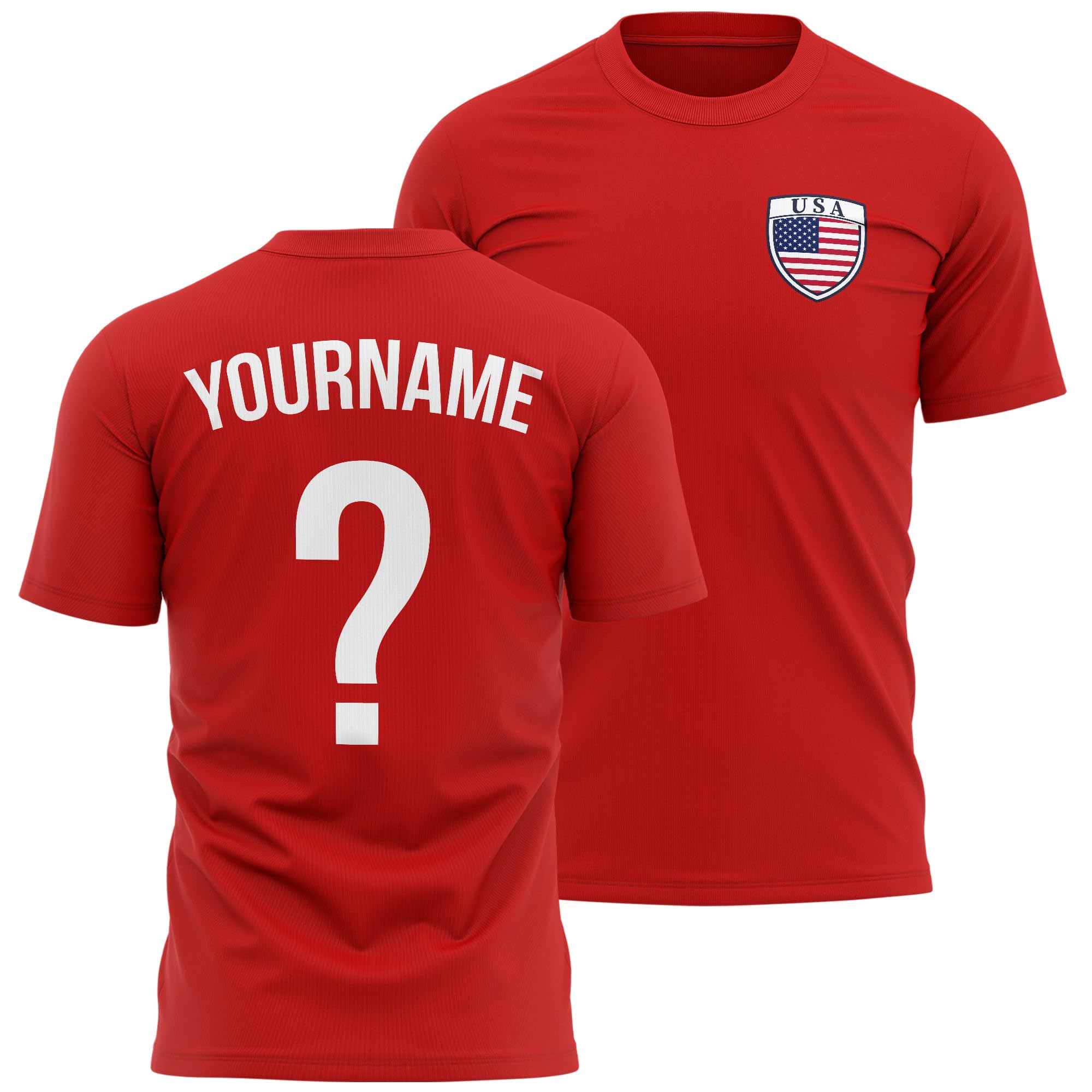 Personalised USA Mens T Shirt - America Badge with Custom Name and Number World Football Supporter, XXL, Red