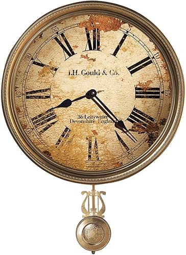 Howard Miller JH Gould and Co III - Reloj de pared 620-441 - Péndulo de latón antiguo de 15 pulgadas con ahorro automático de luz diurna y