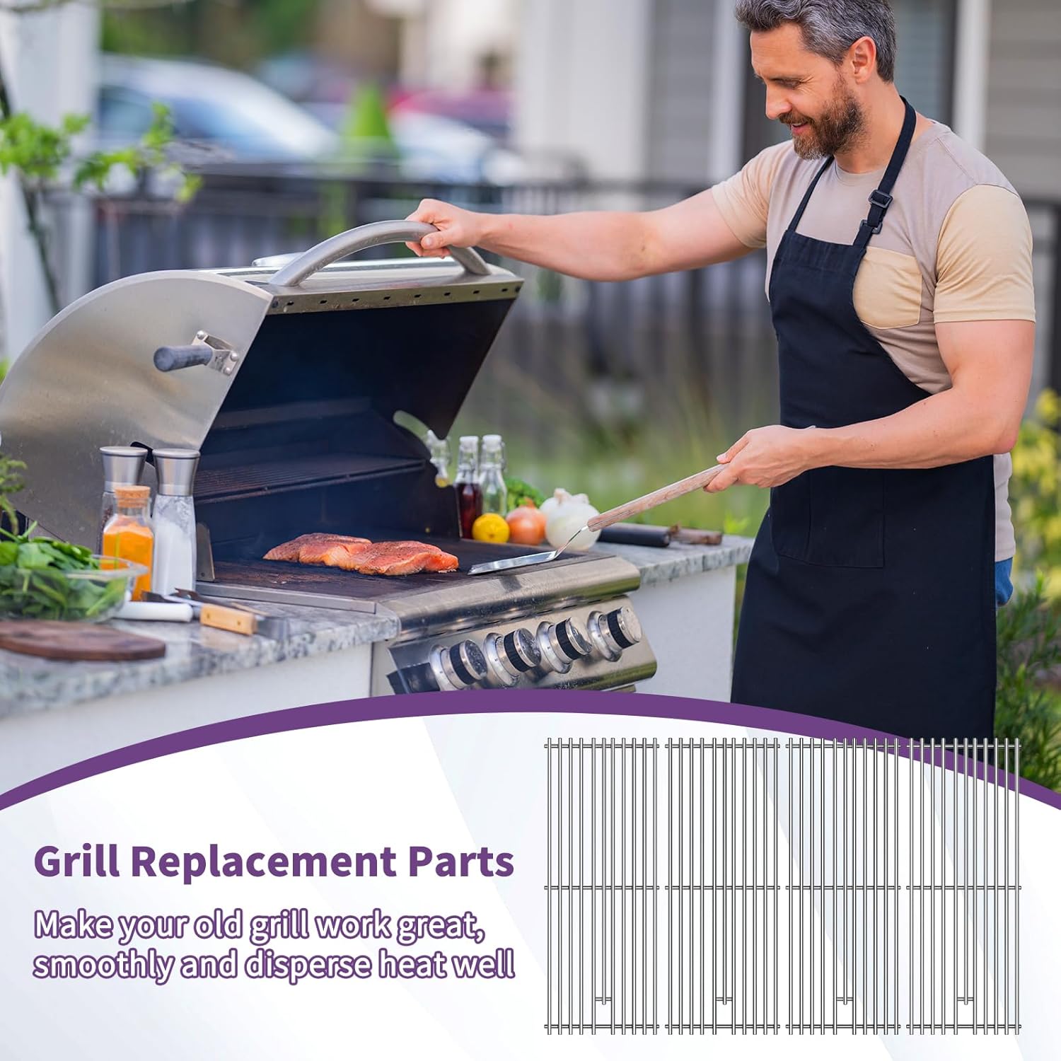 4 Pack 9mm Grill Grate for Bull Grill Replacement Parts,Cooking Grids for Bull Angus 47628 47629 Bull Outlaw 26038，for Brahma Lonstar Select Outlaw Steer Grill Parts,for Lion Premium L75000