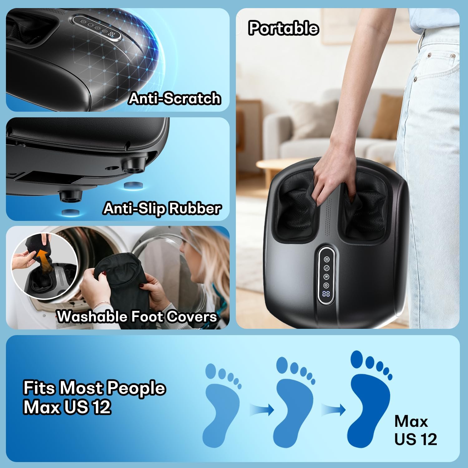 Shiatsu Feet Massager, Foot Massager with Heat, Deep Kneading, Vibration and Air Compression for Plantar Fasciitis, 2 Heat Levels, Birthday Gifts for Women Mom Dad