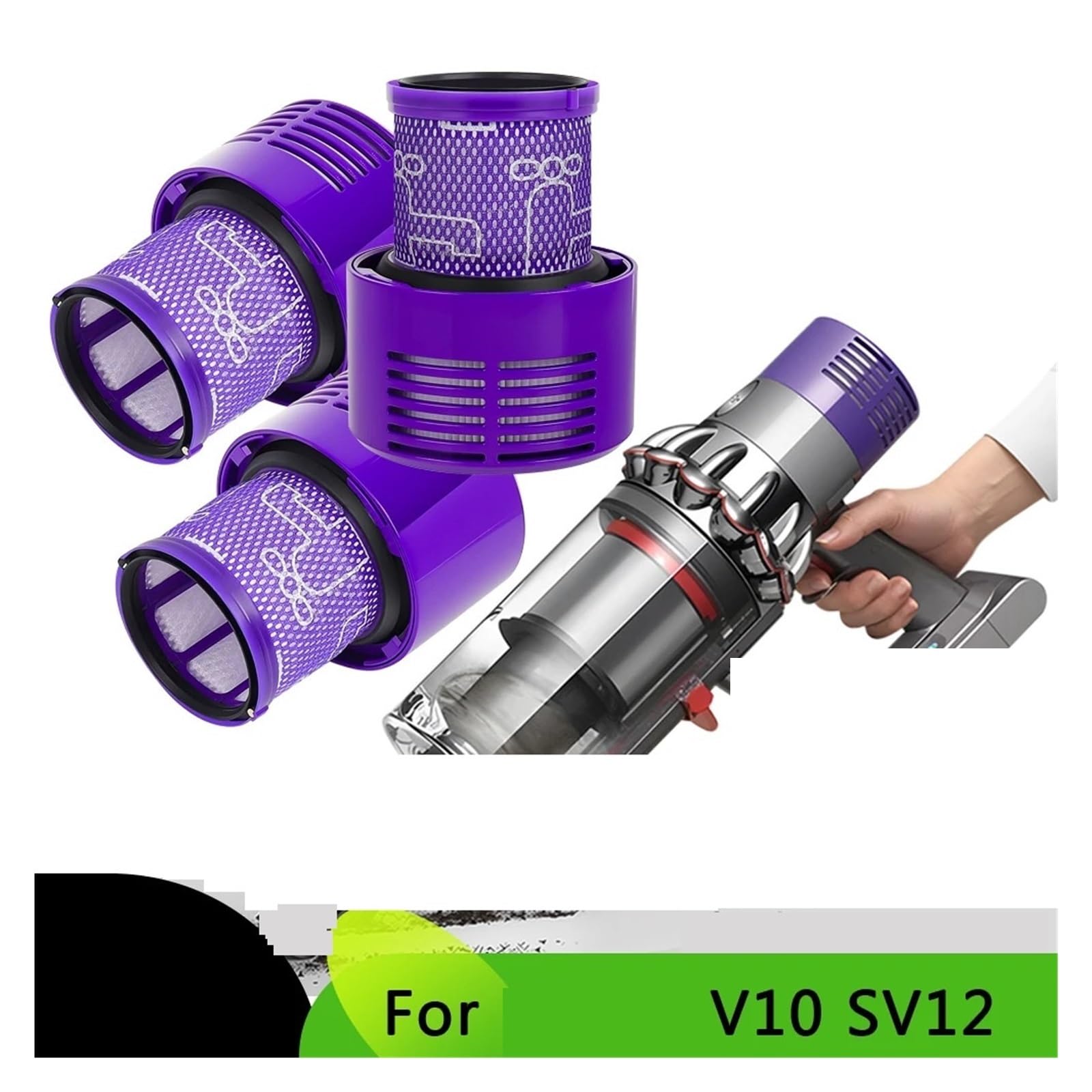 Reemplazo de filtro, compatible con Dyson, V10 SV12, repuestos de aspiradora, accesorios de filtro HEPA lavables, consumibles de limpieza del hogar(SET1)