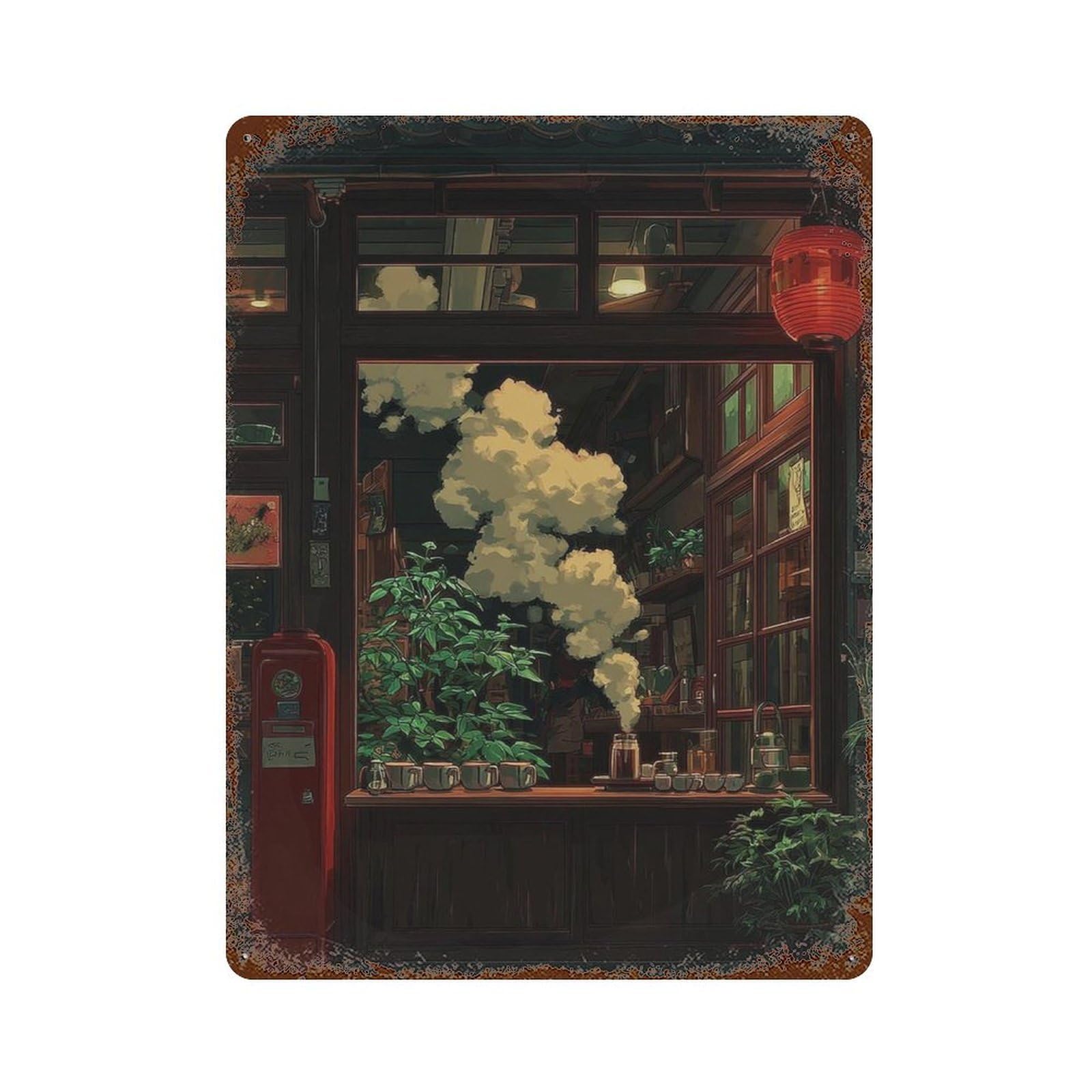 xiaoxiaoshen Japanese Cafe Warm Night Street Cozy Tea Shop Wall Decor Art Metal Tin Poster Modern Home Decor Art Home Bar Shop Decorations Vintage Sign 40x30cm