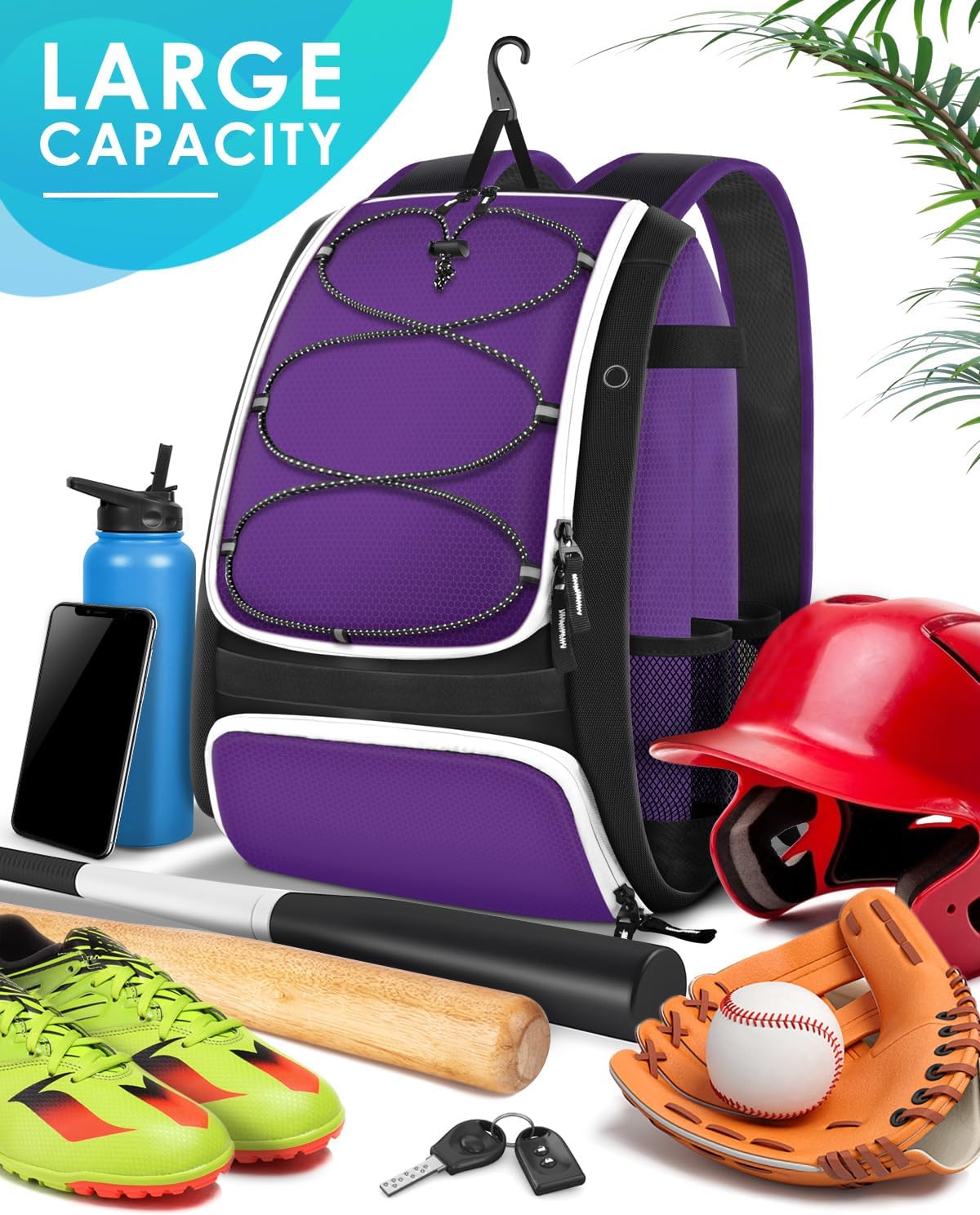 BROTOU Baseball Bag, Softball Bag for Baseballgear & T-Ball Bat, Baseball Backpack with Shoes Compartment for Men/Women - Image 5