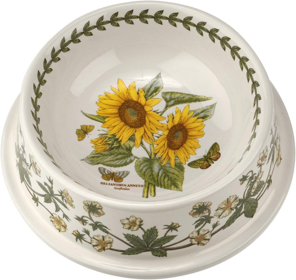 Portmeirion Botanic Garden 7" Pet Bowl, Sunflower Floral Motifs - Non-Slip Fine Porcelain, Dishwasher, Microwave, Freezer Safe - Multi-Purpose Ceramic Pet Bowls for Water & Food
