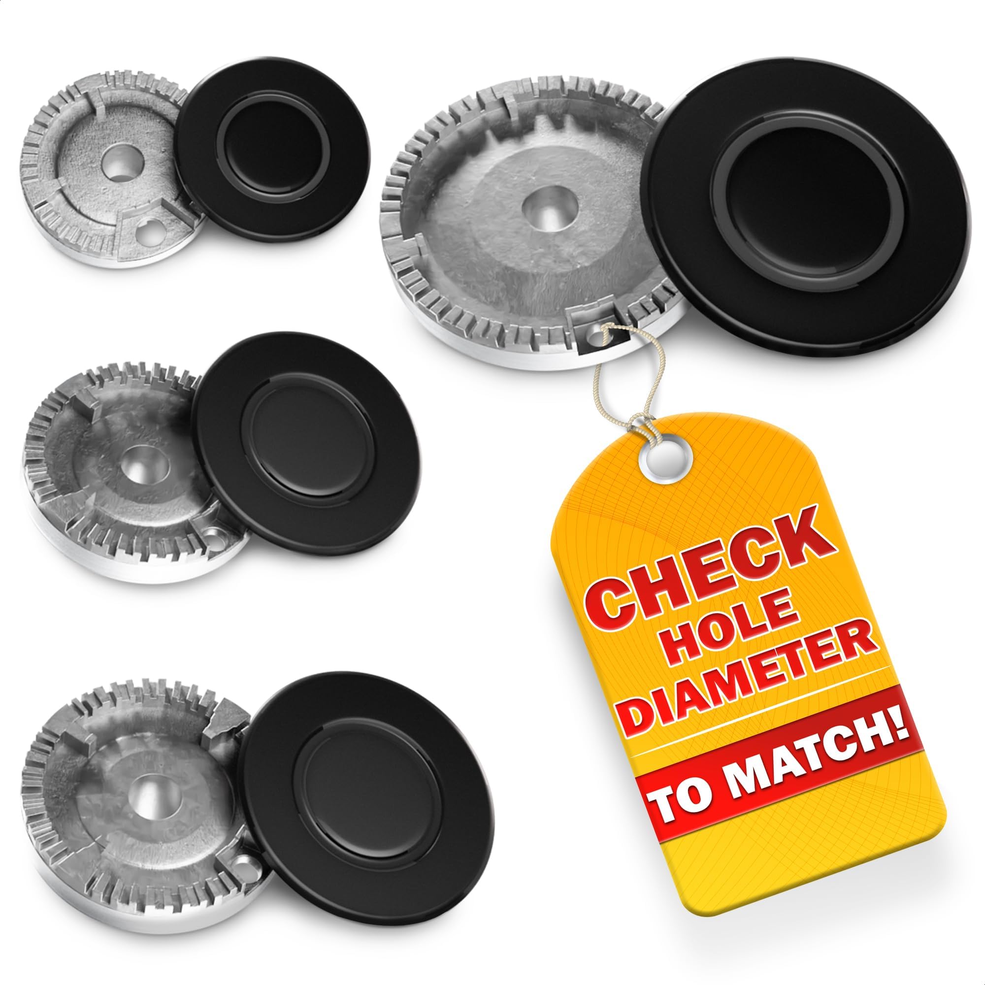 LIBERHAUS Universal Cooker Hat Set Oven Gas Hob Burner Crown Flame Cap Cover for Kitchen Fit to Most Stove Handles Lid Kit Quality Metal Stove knob