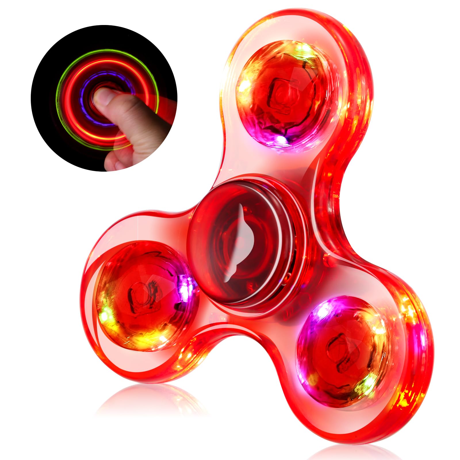 WELLVO 1Pcs LED Fidget Spinner for Kids Adults, Light Up Sensory Fidget Toys for Kids 4-8 8-12 Anxiety Stress Relief, Classroom Prizes Glow in The