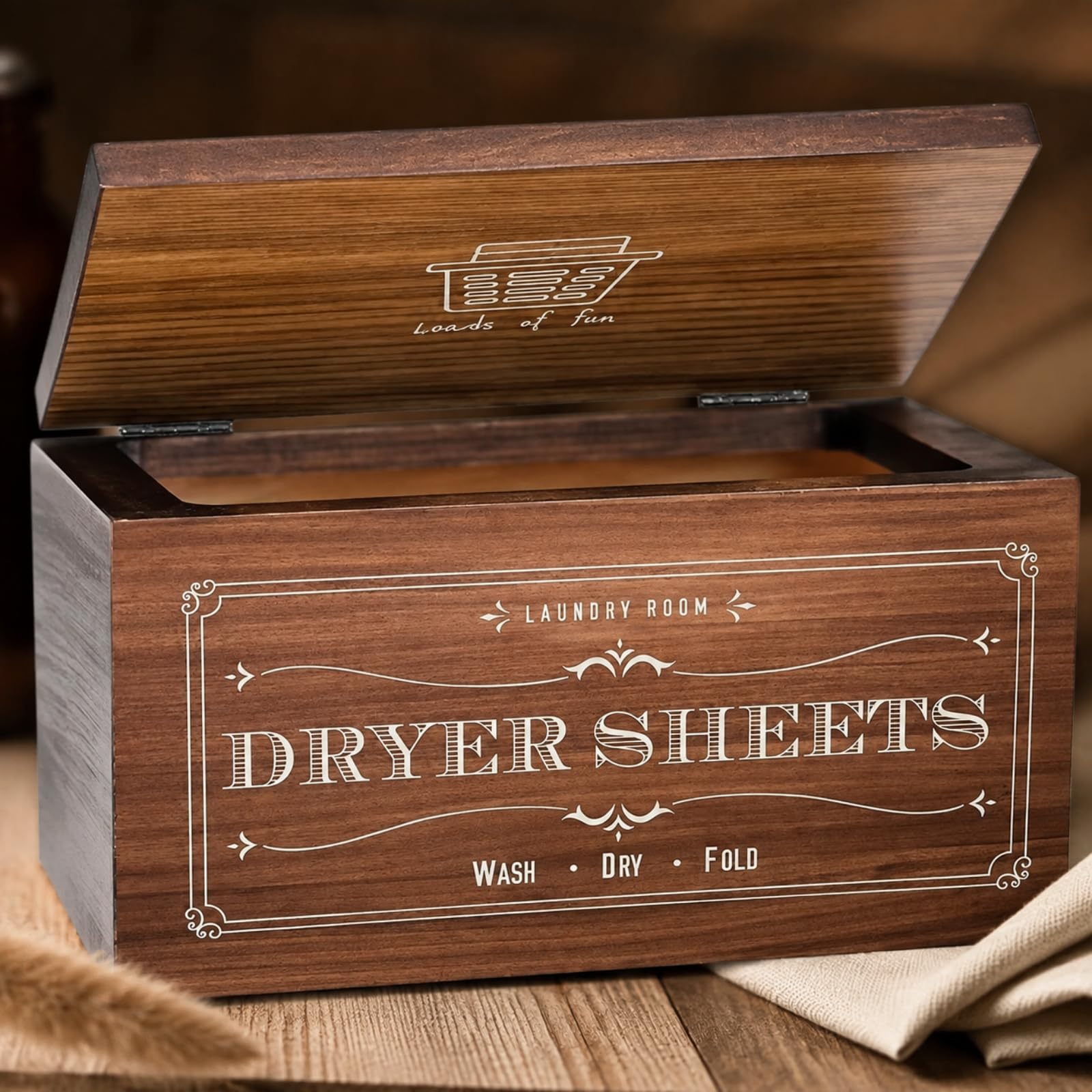 Desktop-Aufbewahrungsbox aus Massiv multifunktional dekorative Aufbewahrungsbox mit Druckschrift niedrig box mit Klappdeckel für Waschküche,